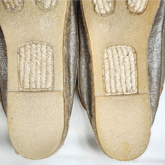TORY BURCH Blanton Platform Espadrille Boat Shoes Sz 11 Silver Beige Canvas